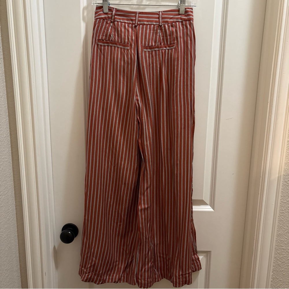 Maeve Anthropologie Alzira Orange Wide-Leg Pants Striped Boho Chic Size 2 Flare - Picture 4 of 5